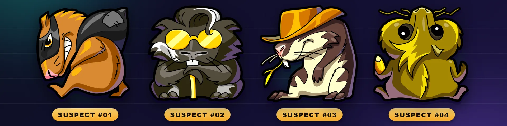 The four Greedy Guineas bandits: Sparkles, Gold, Oreo and Bathbomb